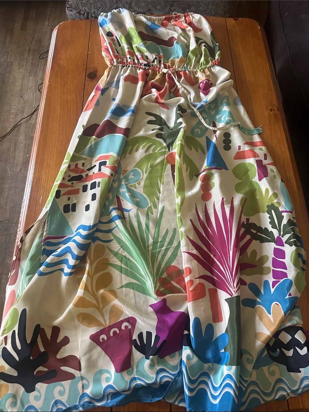 Tropical Strapless Maxi Dress in Multicolor Print